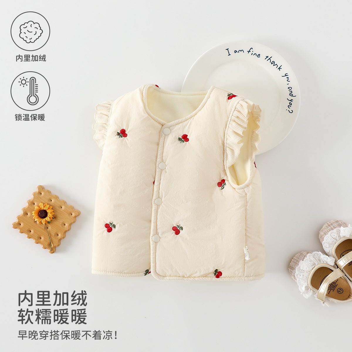 儿童衣服120g夹棉棉服马甲保暖秋冬女宝宝无袖加厚背心安阳婴童装