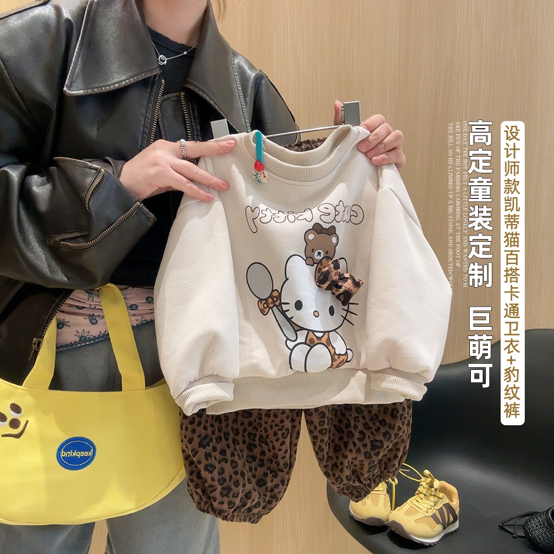 儿童卫衣卫裤套装2025秋季新款可爱女童韩版豹纹外穿宝宝卫衣套装