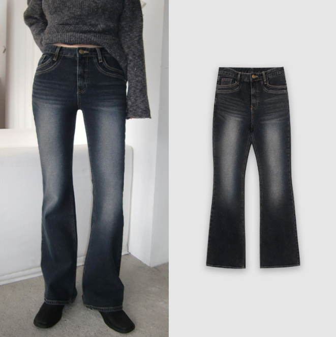 韩国东大门代购 2025冬 韩系鬼马少女复古水洗磨白牛仔微喇裤,女装/女士精品,牛仔裤,淘宝优惠券,粉丝福利购,淘宝优惠卷