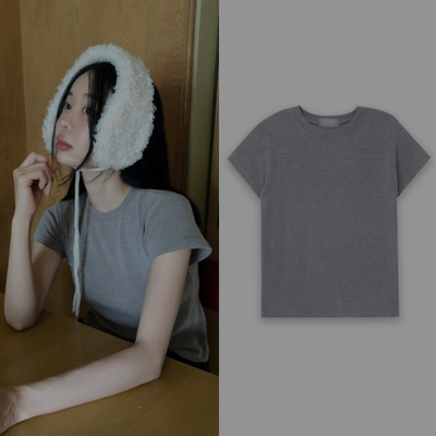 韩国东大门代购 2025冬 韩系鬼马少女圆领基础款马海毛短袖T恤