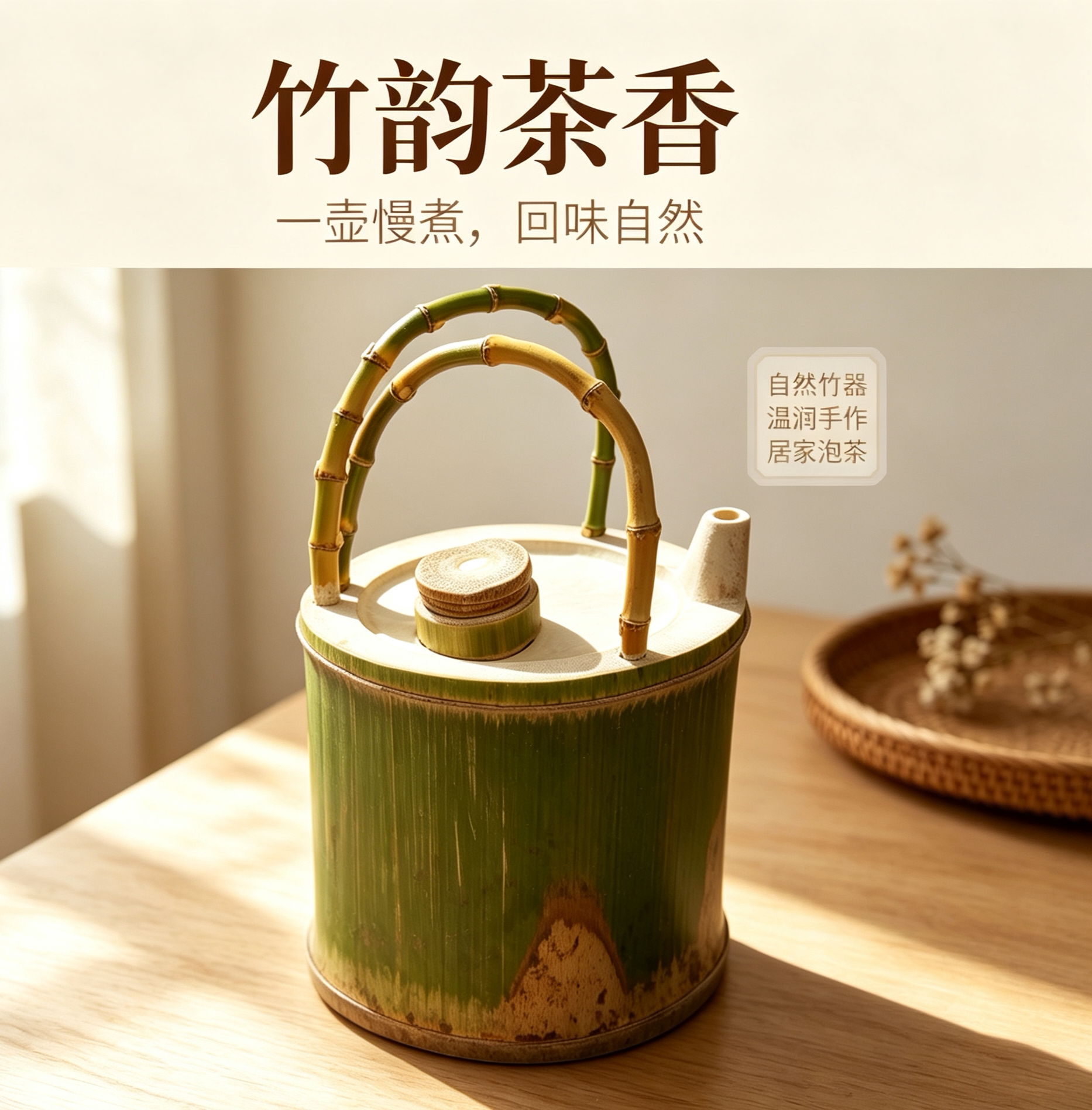 竹编茶壶茶具茶道茶室民宿茶馆原生态全套一体手工竹茶壶竹根茶壶