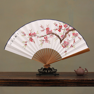 通用折扇古风日用工艺礼品扇 扇子8寸手绘书法白纸扇中国风男女式