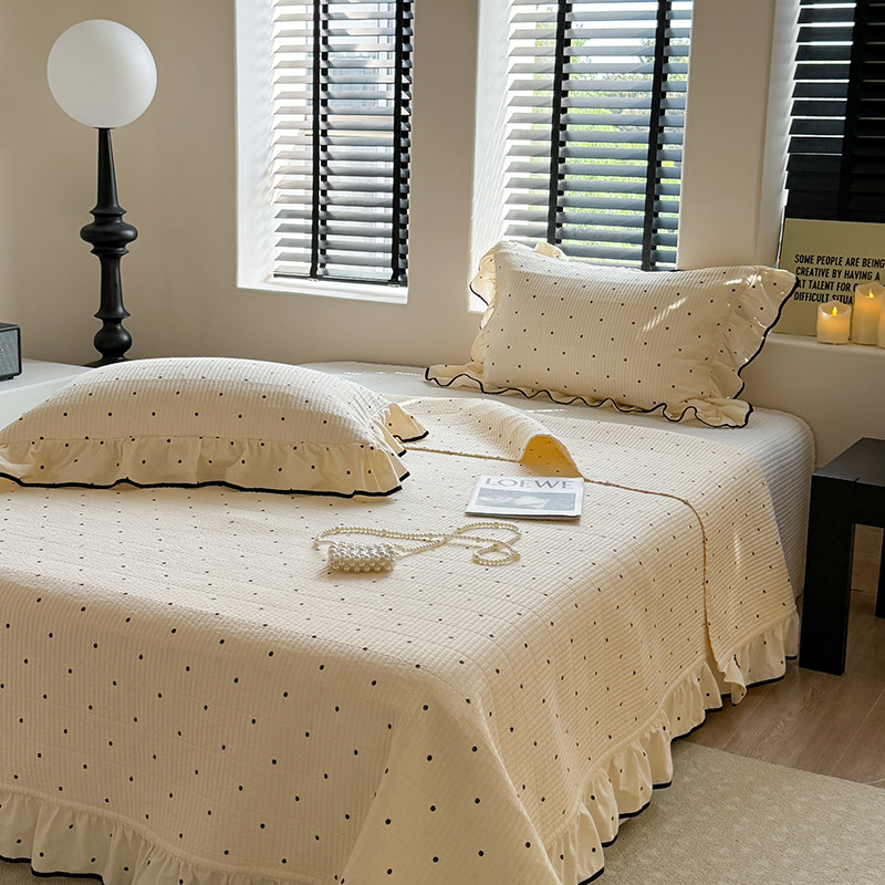 韩系波点ins风小清新双面全棉床盖四件套绗缝夹棉纯棉加厚1.5床单,床上用品,床盖,淘宝优惠券,粉丝福利购,淘宝优惠卷