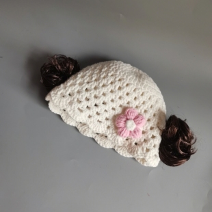 春秋婴儿帽子冬天女宝宝超仙镂空套头帽胎帽婴幼儿假发帽子1-2岁