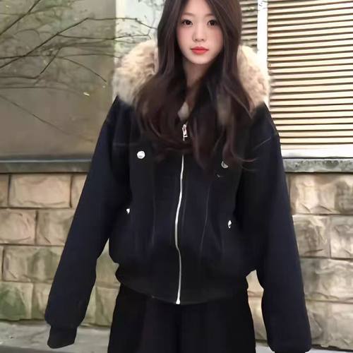 韩系毛领座山雕派克服女冬季加绒