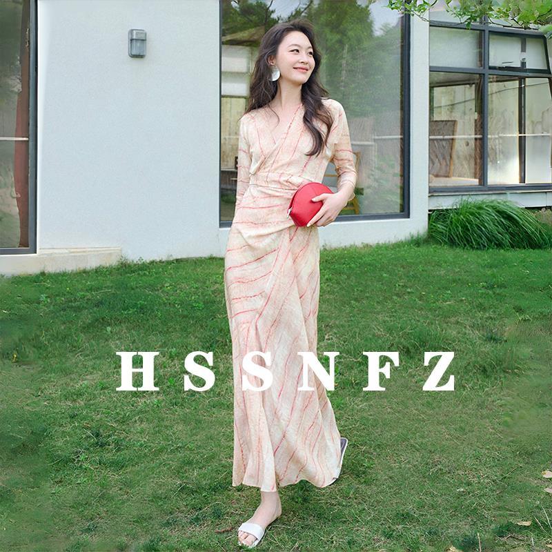 新中式真丝旗袍裙子女艺术晕染