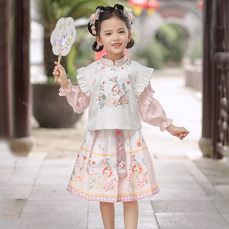 卯兔套伊娃布衣女童汉服秋新品古装两件套女孩中国风兔子可爱套装