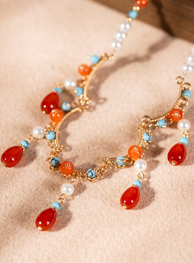 原创古风汉服项链新中式旗袍配饰软璎珞中国风红色日常复古锁骨