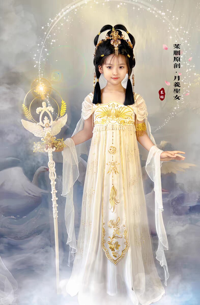 月羲圣女茉胭原创女童汉服金线刺绣齐胸钉珠公主裙礼服亲子连衣裙