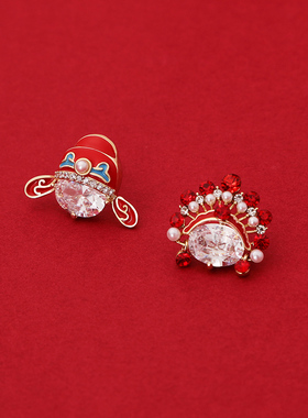 故宫上新了耳钉国潮耳环女红色新年耳饰设计高级感花旦无耳洞耳夹