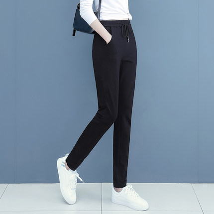 黑色运动裤女夏季2026新款高腰显瘦薄款休闲女裤弹力哈伦小脚裤子