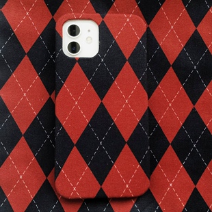 定制手工英伦ins风红黑格纹复古布艺手机壳iPhone13141516promax