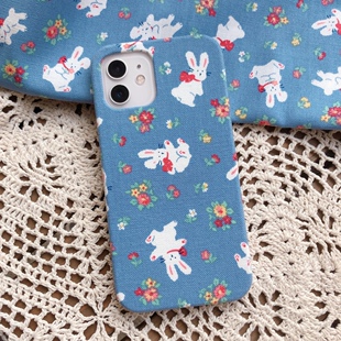 定制手工少女可爱清新复古兔子布艺手机壳iPhone13141516promax