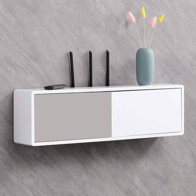 电视机顶盒路由器收纳盒免打孔墙上电视柜插座电线遮挡装饰置物架