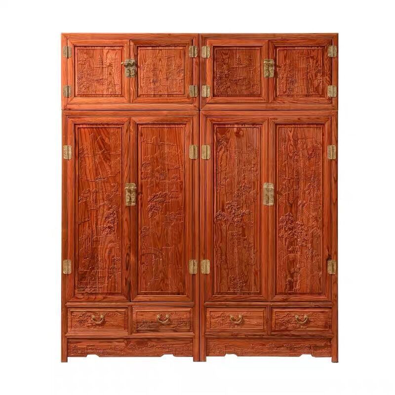 新中式仿古家具山水雕刻顶箱柜金花梨木实木仿红木置物柜衣橱