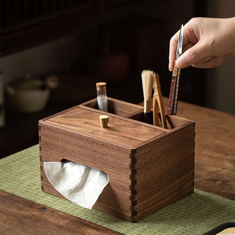 黑胡桃木创意多功能收纳一体纸巾盒客厅桌面高档轻奢实木抽纸盒