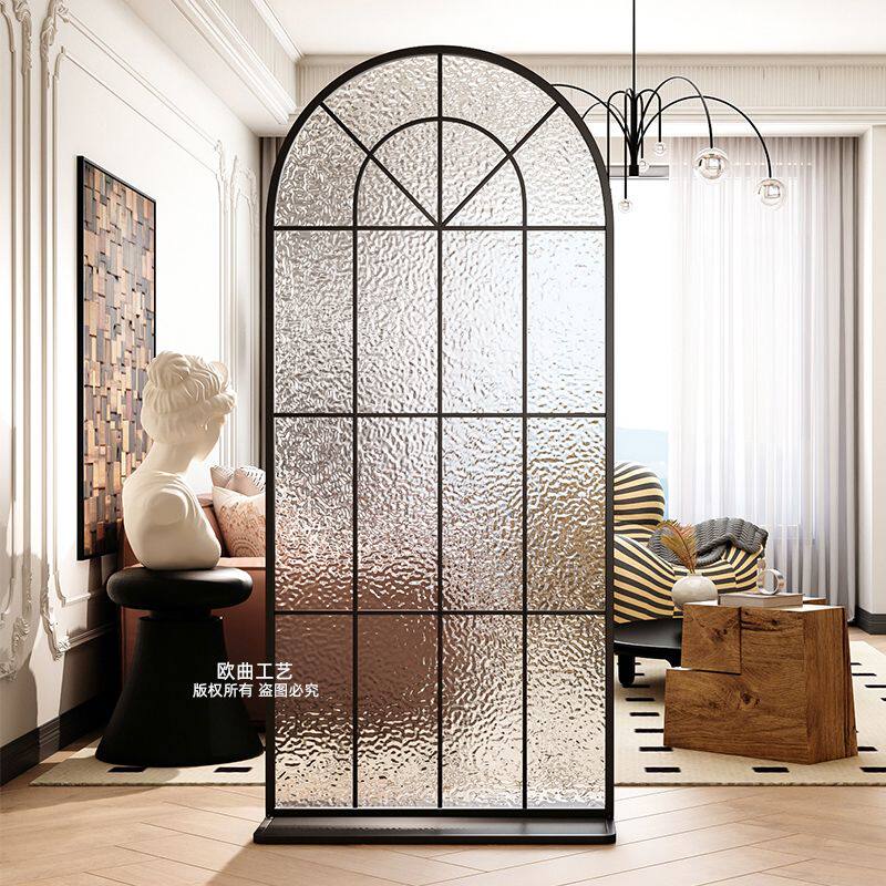 轻奢 法式 可移动 长虹玻璃隔断 免打孔 入户玄关 水波纹 拱形屏