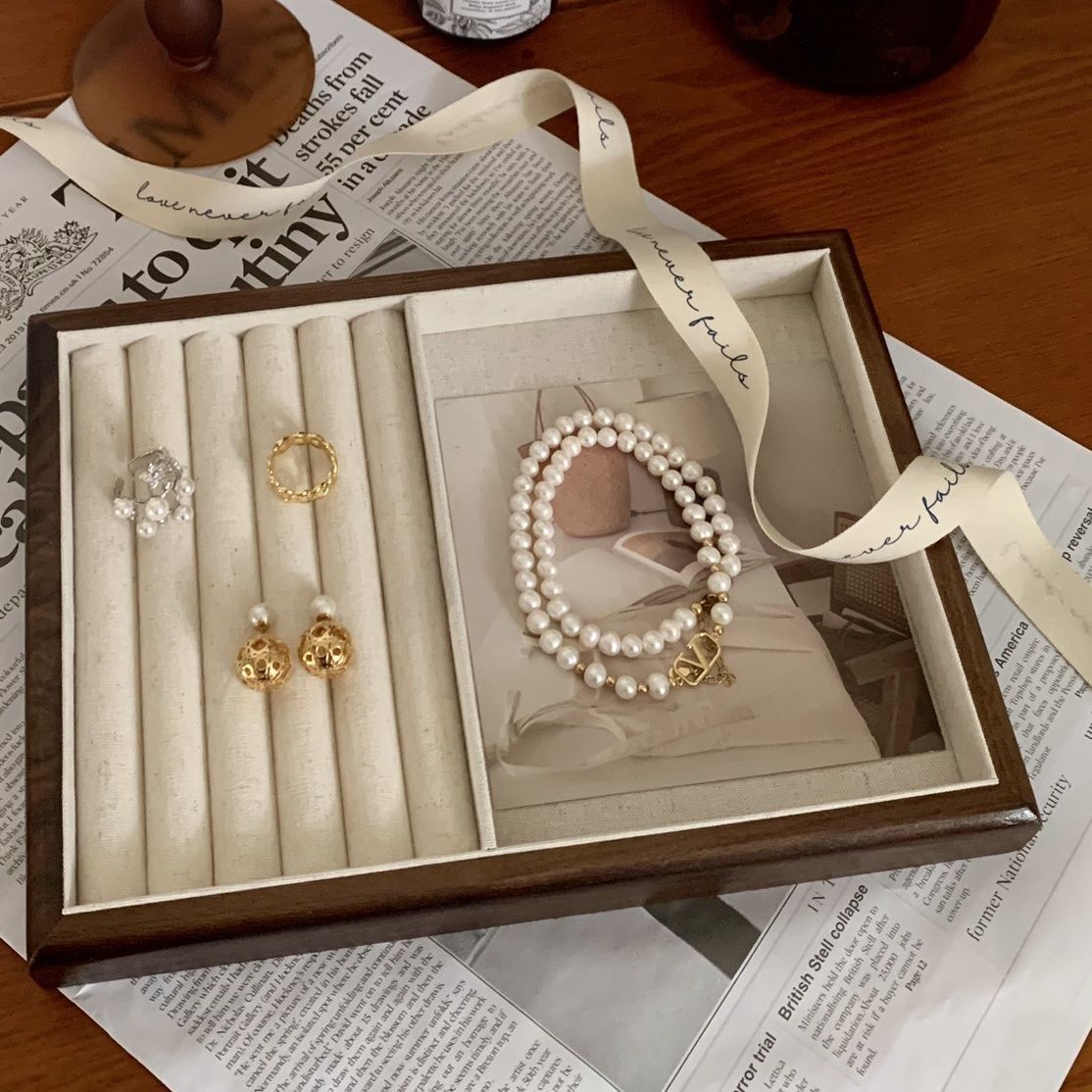 首饰展示盘 胡桃木 戒指项链耳环托盘 复古 珠宝首饰道具