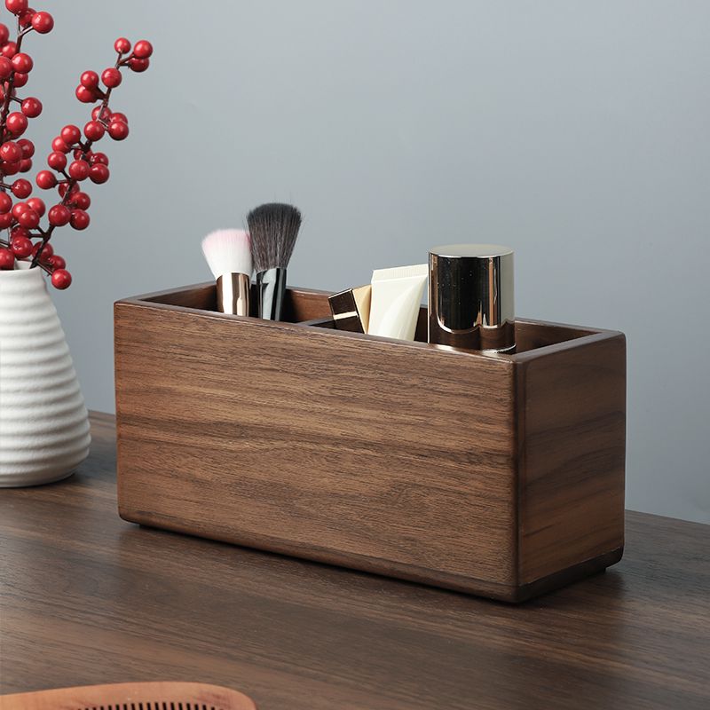 黑胡桃木 遥控器茶几 桌面收纳盒 轻奢高档 实木文具笔筒