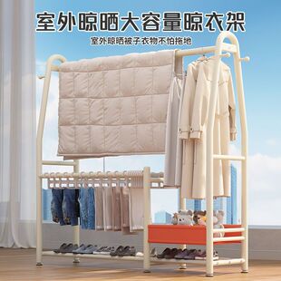 双杆轻奢卧室挂衣架落地可移动客厅衣服置物架衣柜简易金属衣帽架