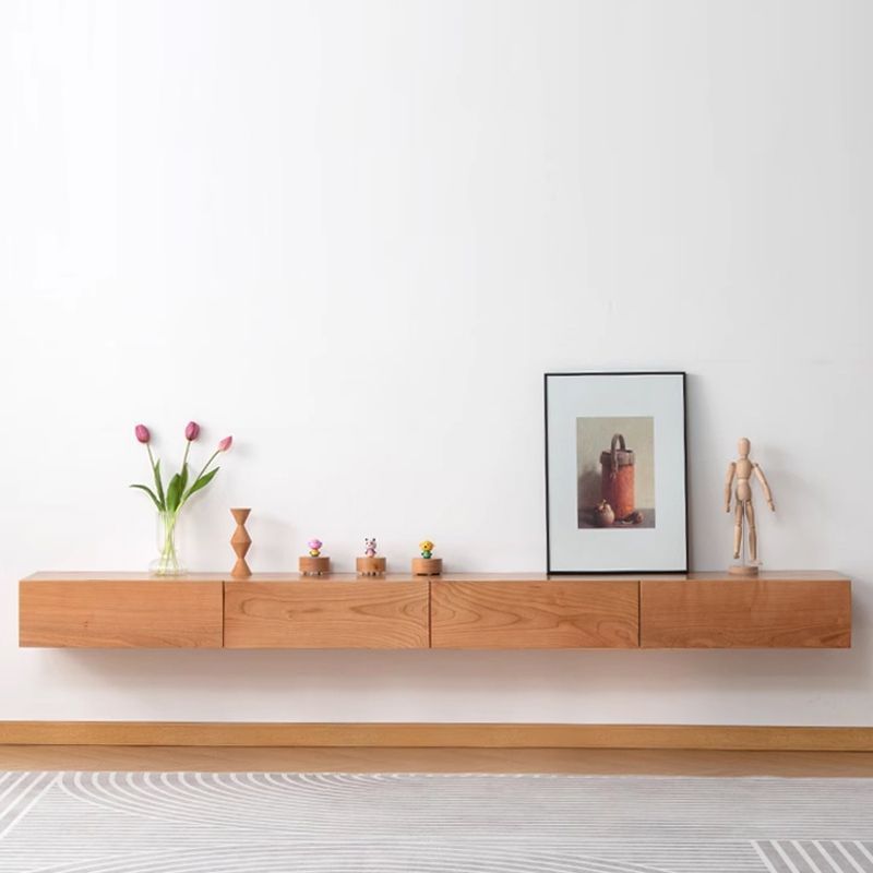 实木壁挂电视柜小户型悬挂式一体原木极简风悬浮上墙悬空悬吊超薄