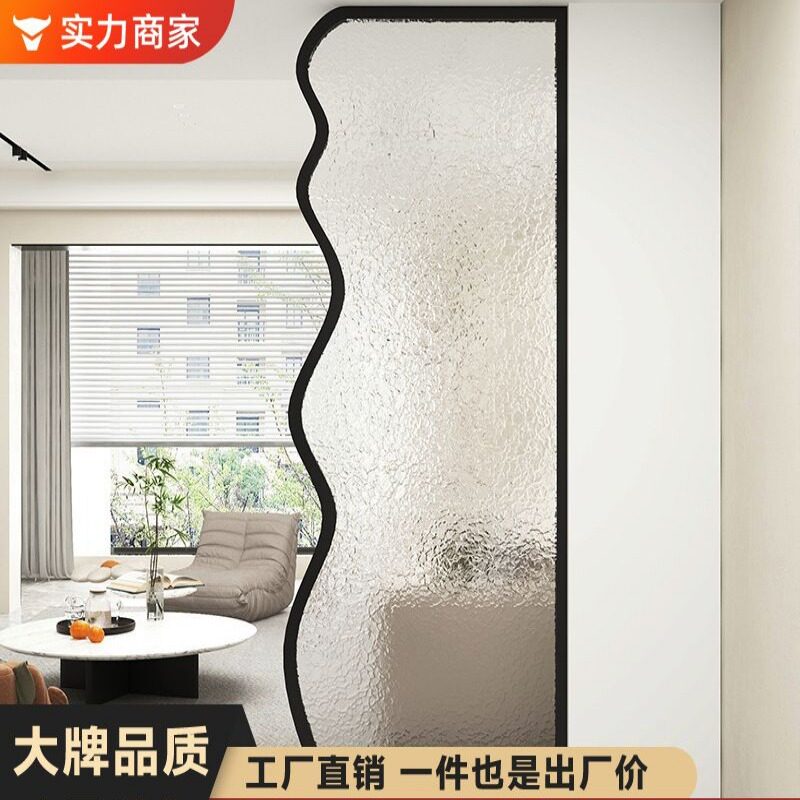 长虹艺术玻璃屏风隔断客厅玄关入户轻奢简约现代不锈钢遮挡墙