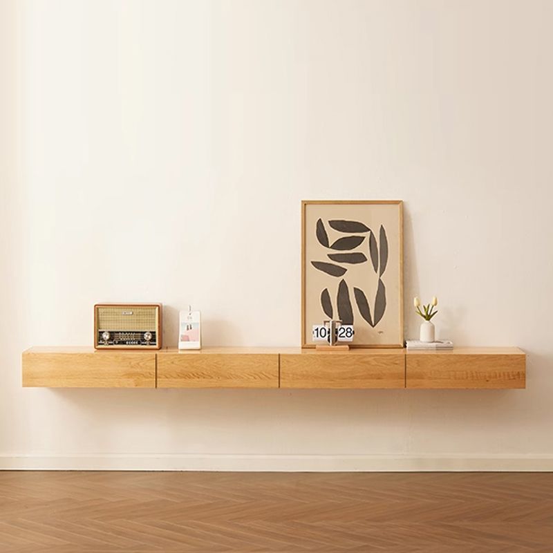 全实木壁挂电视柜悬空上墙挂柜悬浮极窄悬挂整体原木风极简挂壁式
