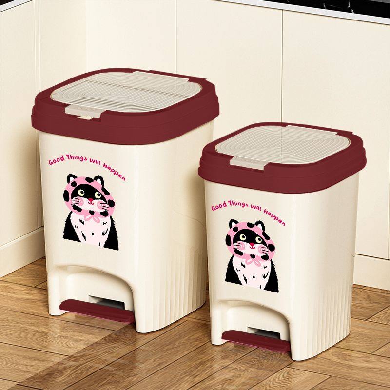 客厅垃圾桶脚踏复古风可爱印花带盖卧室高颜值脚踩卫生间大号加厚