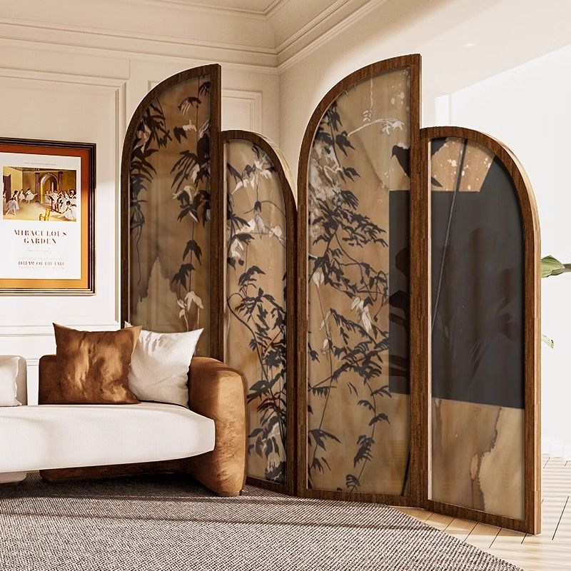 中古南洋风藤蔓实木折叠屏风隔断客厅玄关卧室家用书房可移动折屏