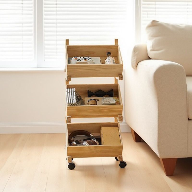 手推车 实木 置物架 客厅 宠物零食架 杂物陈列架 厨房 水果蔬菜