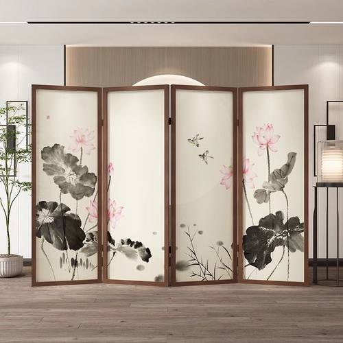 新中式屏风隔断客厅卧室餐厅实木玄关墙简约定制移动折叠荷花折屏