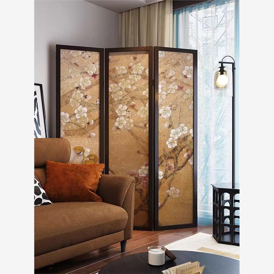 中古花鸟屏风折叠移动装饰客厅茶室会客室沙发背景墙复古隔断折屏