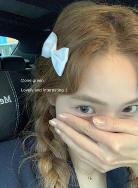 ONEGREEN 纯色小罗纹少女校园蝴蝶结简约发夹 日系可爱百搭发卡