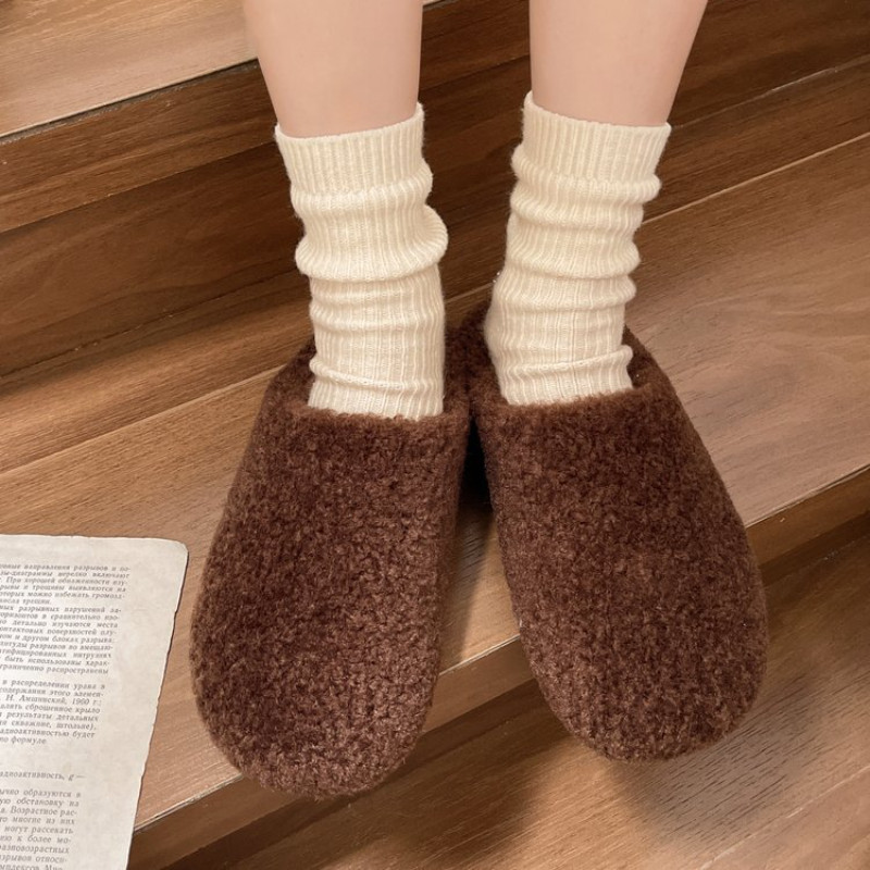 女士加绒保暖厚底增高毛毛半拖鞋秋季新款外穿包头棉拖