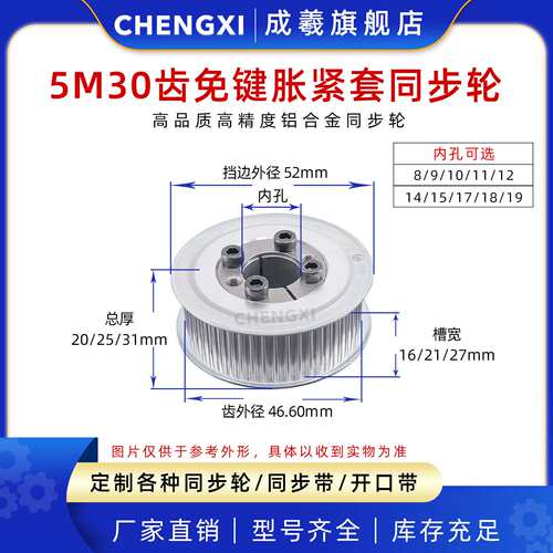 紧套同步轮 HTD5M30齿 槽宽162127 内孔8-19 齿外径46.60十大品牌