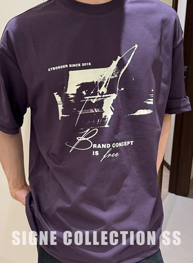 西格尼SIGNE 夏季新款日系街头印花圆领上衣复古中性休闲短袖T恤