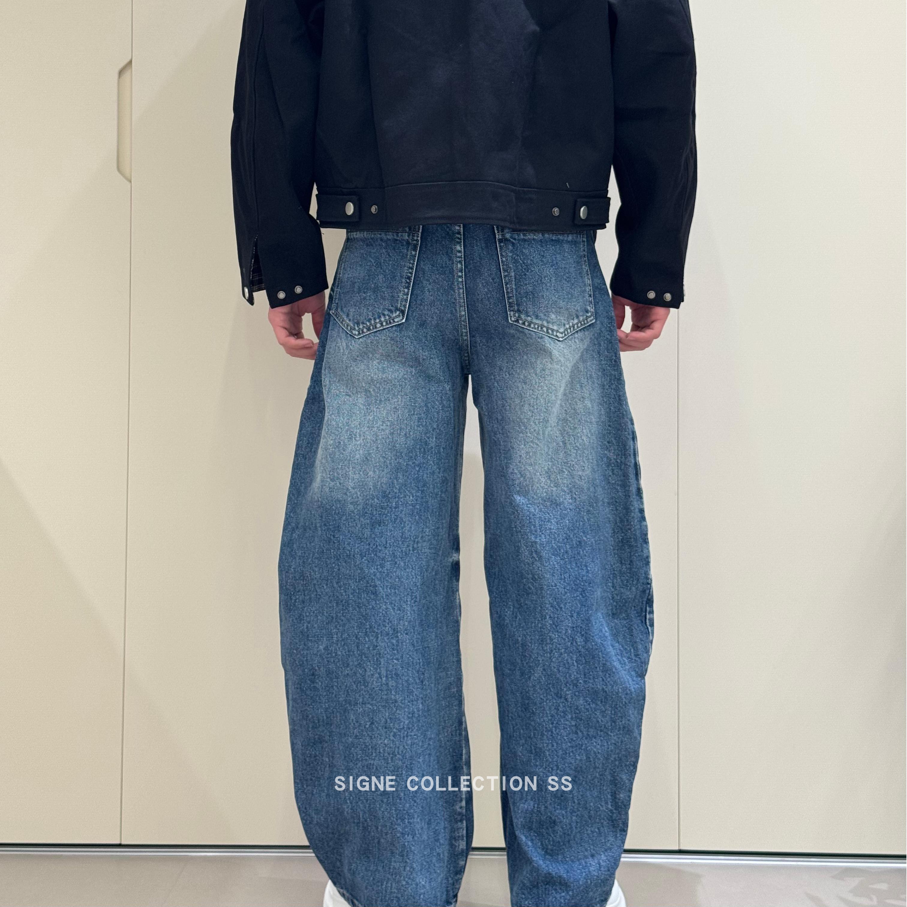 西格尼SIGNE 夏季新款美式复古弯刀裤阔腿宽松牛仔裤情侣潮流裤子