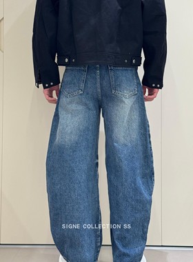 西格尼SIGNE 夏季新款美式复古弯刀裤阔腿宽松牛仔裤情侣潮流裤子