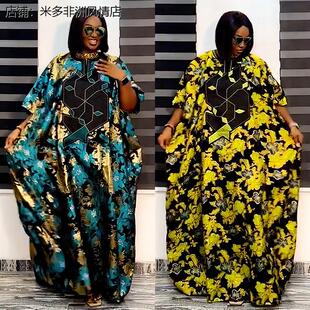 欧美宽松大码短袖女装非洲印花罩袍连衣裙Africa Dress  Skirt
