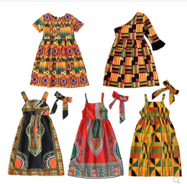 非洲童装背绑带露背公主裙