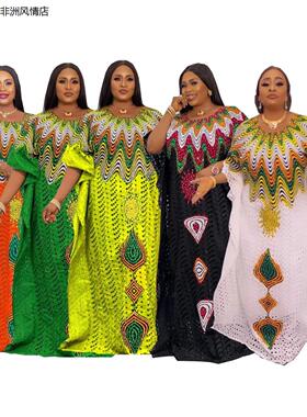 African women's dress非洲纯棉镂空绣花高档大码时尚女装连衣裙