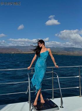 Vacation One Shoulder Skirt旅游拍照雪纺单肩斜肩绑带开叉长裙