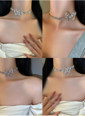 韩国东大门满钻项链网红高级感蝴蝶锁骨链颈链个性ins冷淡风配饰