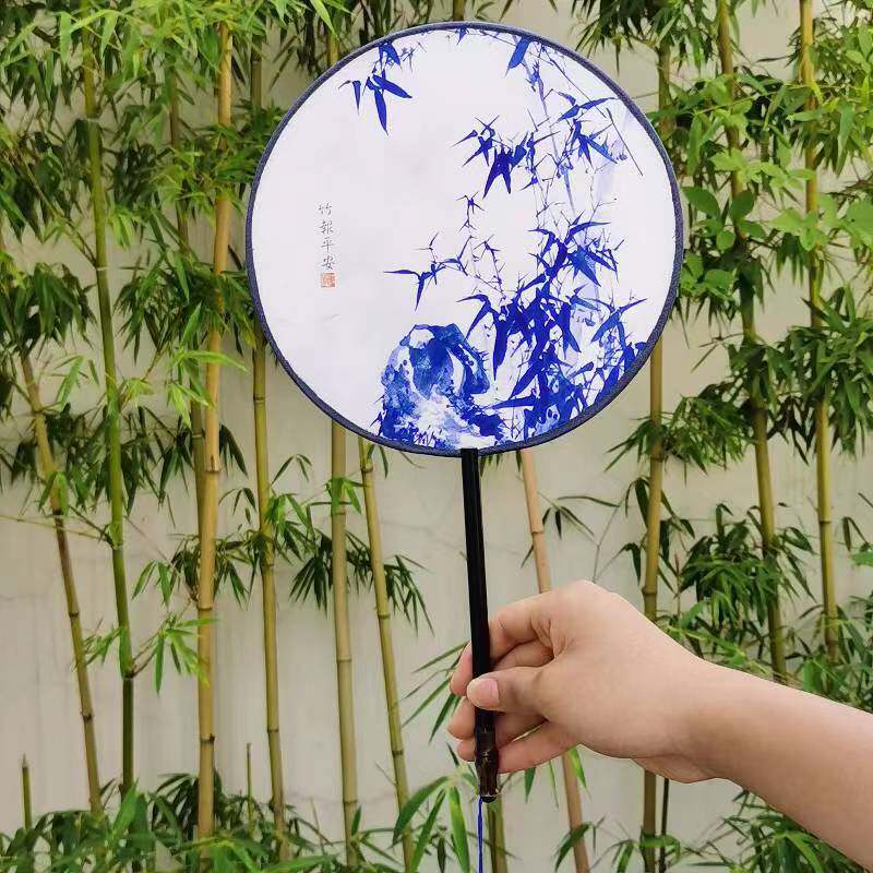青花瓷双面团扇古典中国风汉服扇子复古风圆扇儿童舞蹈扇跳舞扇