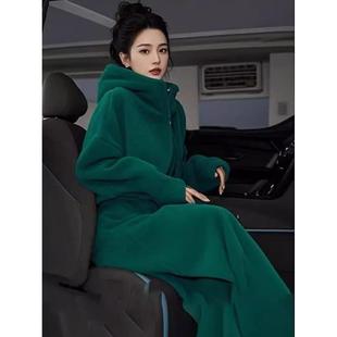 女 休闲减龄针织套装 香港冬装 搭配一整套微胖mm连帽毛衣外套阔腿裤