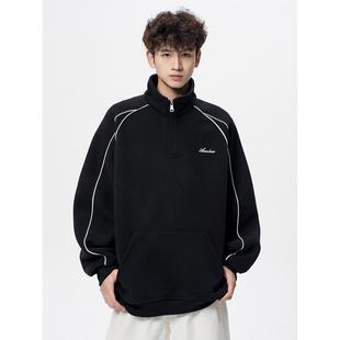 覆古刺绣立领卫衣男半拉炼休闲polo上衣潮 BIAS潮牌美式 neith