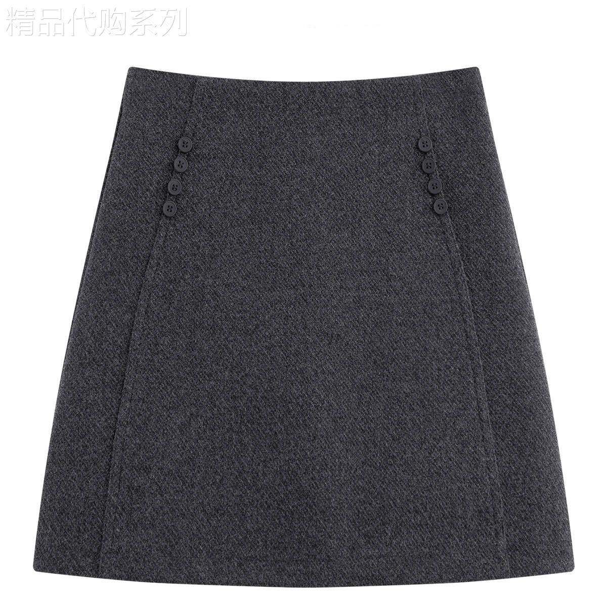 灰色高腰包臀a字半身裙女2026春秋新款小个子气质复古毛呢短裙子