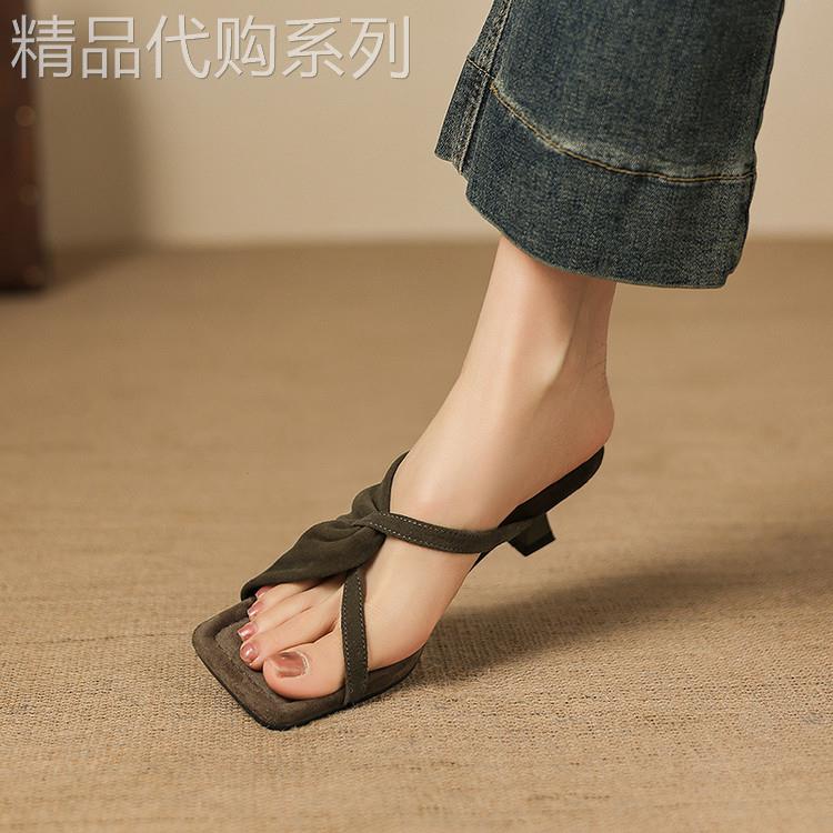 西班牙小众品牌ONGYSL简约风一字拖鞋真皮时尚一脚蹬夏季时装女鞋