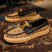 子男潮鞋 欧洲站男鞋 夏季 透气豆豆鞋 印花飞织布面板鞋 英伦风休闲鞋