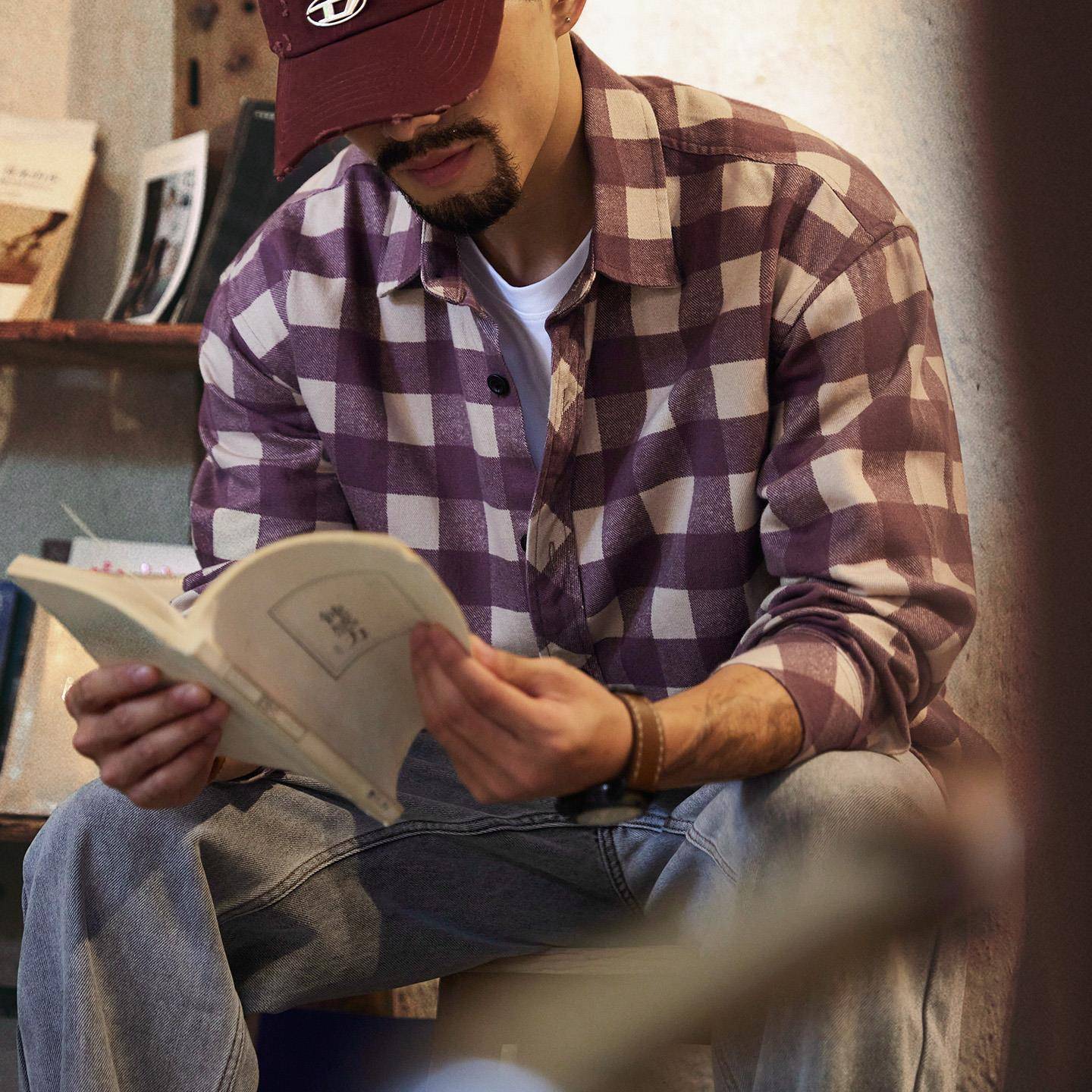 Madness Mdns Wruei莱赛尔复古格子长袖衬衫2025秋季新款男士衬衣